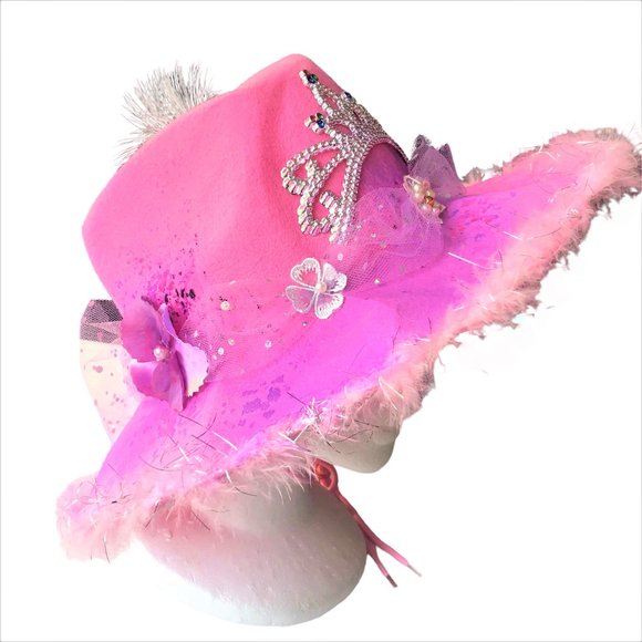Handcrafted Y2K Barbiecore Pink Glamorous Fluffy Feather Embellished Hat NEW main image 9